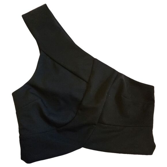 BCBGMaxAzria One Shoulder Black Cropped Top Medium - Picture 2 of 6